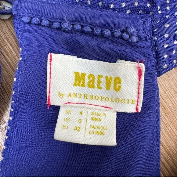 Maeve Anthropologie Ruffle Jumpsuit Blue Polka Dot Cropped Wide Leg Sz 0 Prairie - Picture 12 of 13